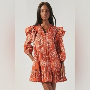 Ruffle Shoulder Print Dress